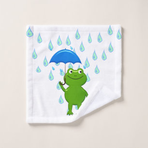 Niedlicher Kawaii-Frosch und Regen Badhandtuch Set