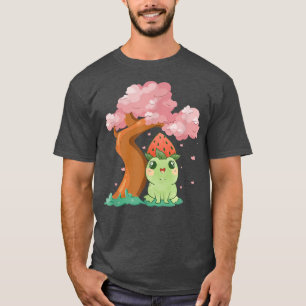 Niedlicher Kawaii Frosch und Sakura Cherry Blossom T-Shirt