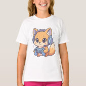 Niedlicher Kawaii Gamer Fox T - Shirt für Mädchen (Vorderseite)
