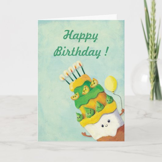 Niedlicher Kawaii Geburtstags-Kuchen Karte (Vorderseite)