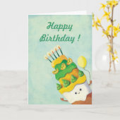 Niedlicher Kawaii Geburtstags-Kuchen Karte (Gelbe Blume)