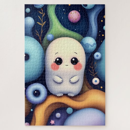 Niedlicher Kawaii Ghost in der Dreamy Space Puzzle (Vertikal)