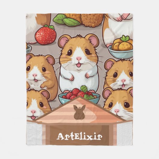 Niedlicher Kawaii-Hamster, der Erdbeeren isst Fleecedecke (Vorderseite)