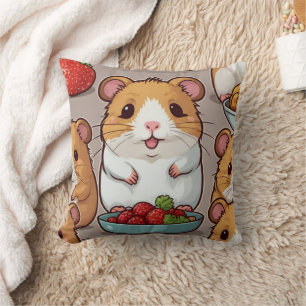 Niedlicher Kawaii-Hamster, der Erdbeeren isst Kissen