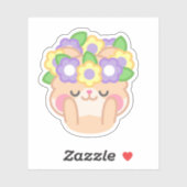 Niedlicher Kawaii Hamster mit Pflanze und Blume | Aufkleber (Blatt)