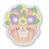 Niedlicher Kawaii Hamster mit Pflanze und Blume |  Aufkleber (Vorderseite)