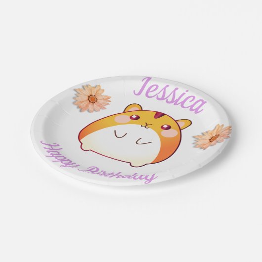 Niedlicher Kawaii-Hamster Pappteller (Schrägansicht)