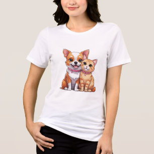 Niedlicher Kawaii-Hund und Katzen-Cartoon Tri-Blend Shirt