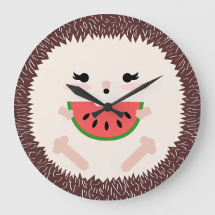 Niedlicher Kawaii Igel Eating Watermelone Große Wanduhr