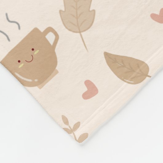 Niedlicher Kawaii Kaffee und Blätter Herbstmuster Fleecedecke (Ecke)