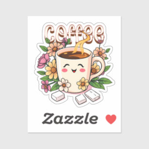 Niedlicher Kawaii Kaffee und Blume Aufkleber