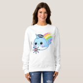Niedlicher kawaii Kapitän narwhal mit Regenbogen Sweatshirt (Vorne ganz)