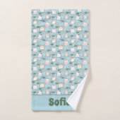 Niedlicher kawaii kitty muster azurblau name badhandtuch set (Handtuch)