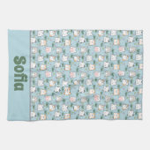 Niedlicher kawaii kitty muster azurblau name geschirrtuch (Horizontal)