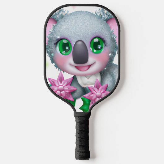 Niedlicher Kawaii-Koala-Bär mit Blume Pickleball Schläger (Vorderseite)