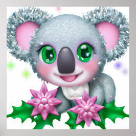 Niedlicher Kawaii-Koala-Bär mit Blume Poster