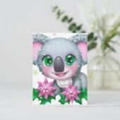 Niedlicher Kawaii-Koala-Bär mit Blume Postkarte (Stehend Vorderseite)