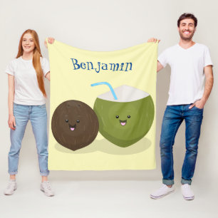 Niedlicher Kawaii Kokosnuss Cartoon Illustration Fleecedecke