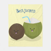 Niedlicher Kawaii Kokosnuss Cartoon Illustration Fleecedecke (Vorderseite)