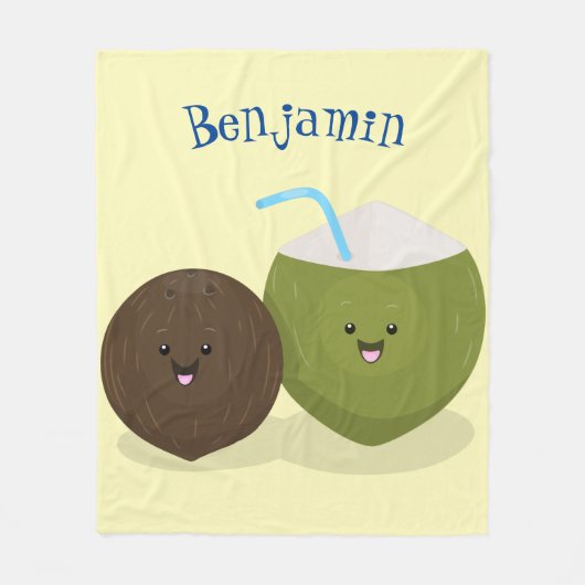 Niedlicher Kawaii Kokosnuss Cartoon Illustration Fleecedecke (Vorderseite)