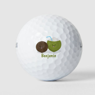 Niedlicher Kawaii Kokosnuss Cartoon Illustration Golfball