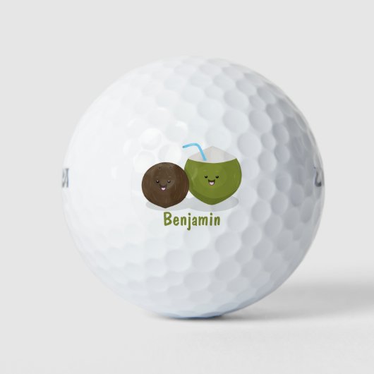 Niedlicher Kawaii Kokosnuss Cartoon Illustration Golfball (Vorderseite)