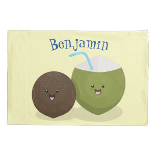 Niedlicher Kawaii Kokosnuss Cartoon Illustration Kissenbezug