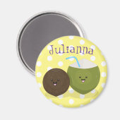 Niedlicher Kawaii Kokosnuss Cartoon Illustration Magnet (Vorderseite/Rückseite)