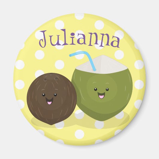 Niedlicher Kawaii Kokosnuss Cartoon Illustration Magnet (Vorne)