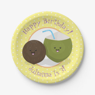 Niedlicher Kawaii Kokosnuss Cartoon Illustration Pappteller