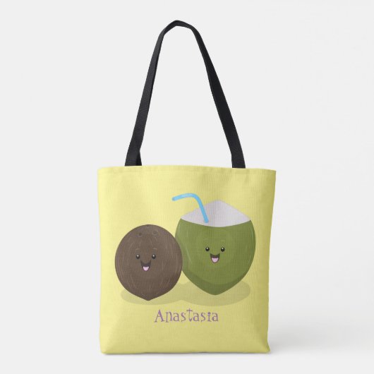 Niedlicher Kawaii Kokosnuss Cartoon Illustration Tasche (Rückseite)