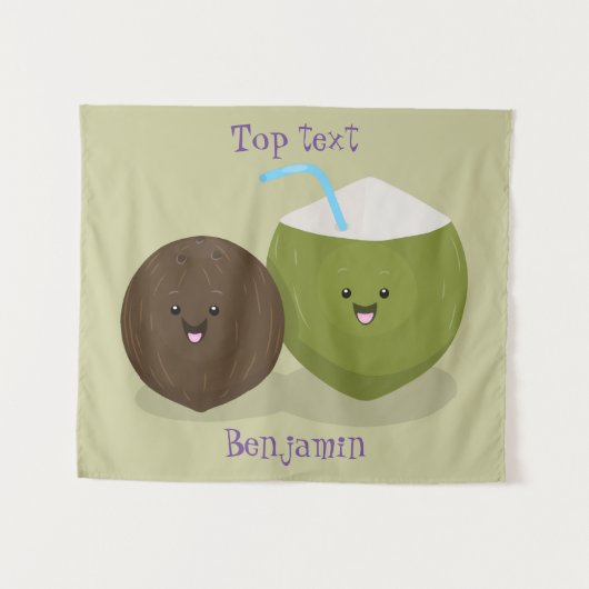 Niedlicher Kawaii Kokosnuss Cartoon Illustration Wandteppich (Vorderseite (Horizontal))