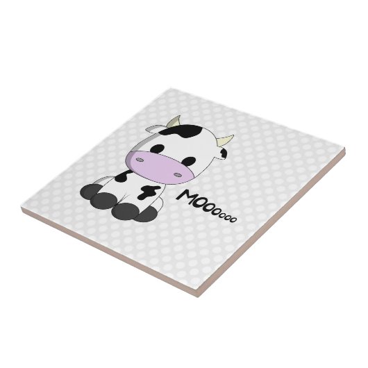 Niedlicher kawaii Kuh-Cartoon auf Polkapunktfliese Fliese (Seite)