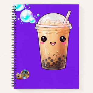Niedlicher Kawaii lächelnd Boba Tee auf Lila Notizblock