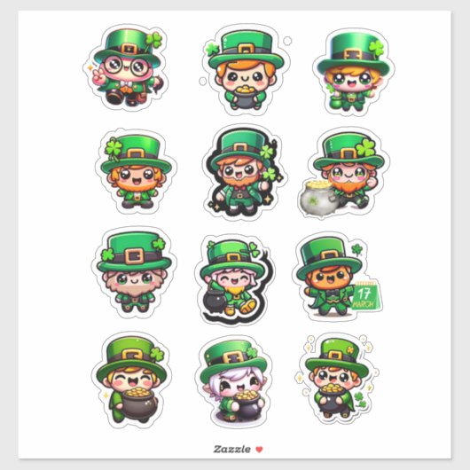 Niedlicher Kawaii Leprechaun St. Patty's Day Aufkleber (Blatt)