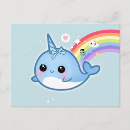 Niedlicher Kawaii Narwhal mit Regenbogen und Funke Postkarte