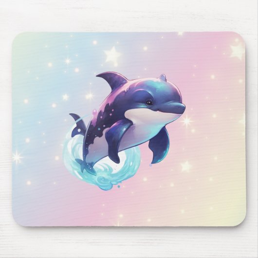 Niedlicher Kawaii Orca Killer Whale Pink und Blau Mousepad (Vorne)