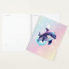 Niedlicher Kawaii Orca Killer Whale Pink und Blau Planer