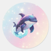 Niedlicher Kawaii Orca Killer Whale Pink und Blau Runder Aufkleber (Vorderseite)