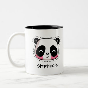 Niedlicher Kawaii-Panda-Bär mit Personalisiertem N Zweifarbige Tasse