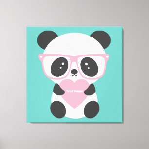 Niedlicher Kawaii Panda Bär Rosa Herz  Leinwanddruck