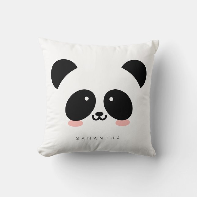 Niedlicher Kawaii-Panda| Name hinzufügen Kissen (Vorderseite)
