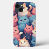 Niedlicher Kawaii Pastel Cats Muster iPhone Case (Rückseite)