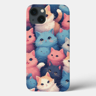 Niedlicher Kawaii Pastel Cats Muster iPhone Case