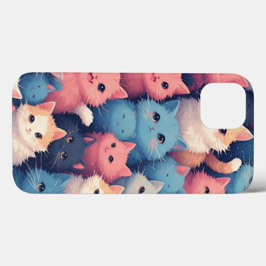 Niedlicher Kawaii Pastel Cats Muster iPhone Case (Rückseite (Horizontal))