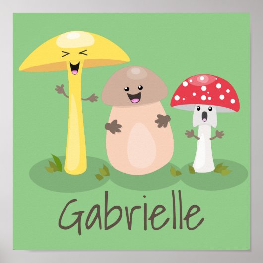 Niedlicher Kawaii-Pilzpilz-Toadstool-Cartoon Poster (Vorne)