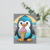 Niedlicher Kawaii Pinguin Ice Cream Beach Postkarte (Stehend Vorderseite)