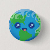 Niedlicher Kawaii Planeten-Erdcharakter Button (Vorderseite)