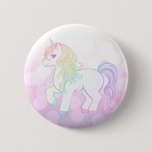 Niedlicher kawaii Regenbogen farbiges Unicornpony Button (Vorderseite)