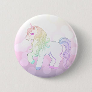 Niedlicher kawaii Regenbogen farbiges Unicornpony Button